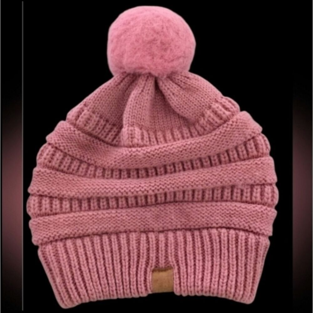 Cozy Pink Knit Pom-Pom Beanie - Picture 5 of 6
